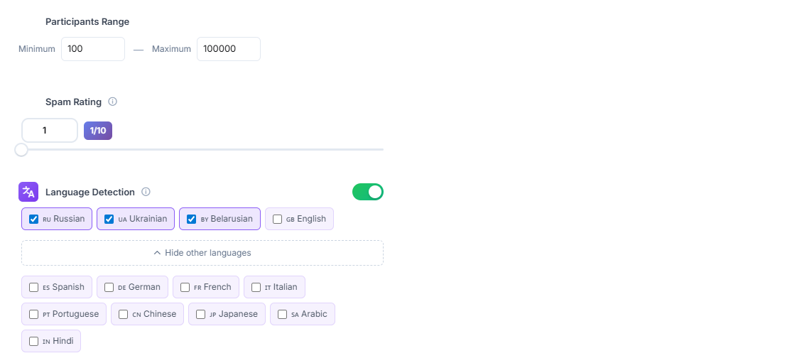 setting telegram parser group