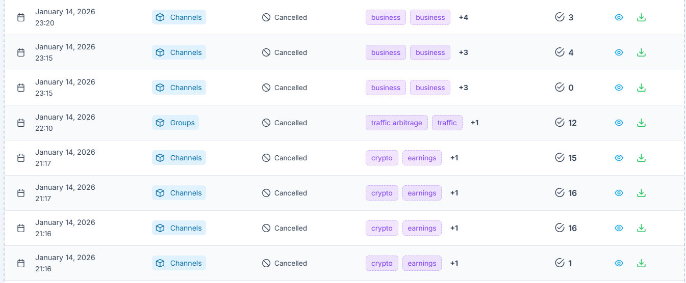 Telegram chat search results
