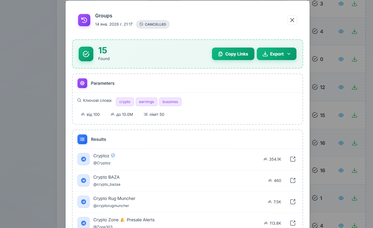 result parsing gruopu telegram